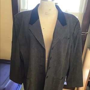 Preppy houndstooth wool blazer, suede like collar plus size